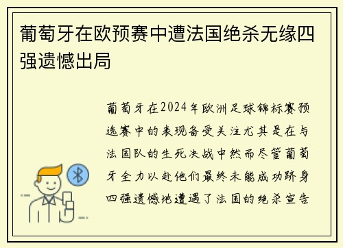 葡萄牙在欧预赛中遭法国绝杀无缘四强遗憾出局