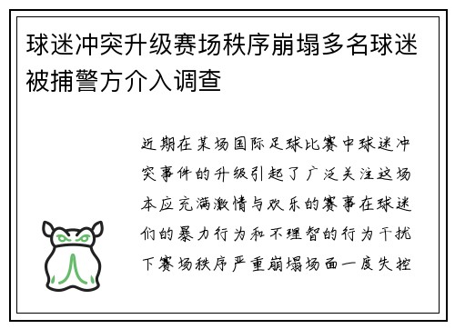 球迷冲突升级赛场秩序崩塌多名球迷被捕警方介入调查
